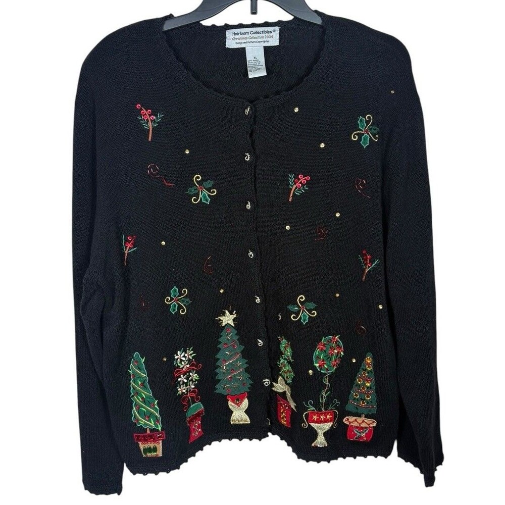 Vintage‎ Heirloom Collectibles 2004 Christmas Embroidered Cardigan Sweater XL - Picture 1 of 5